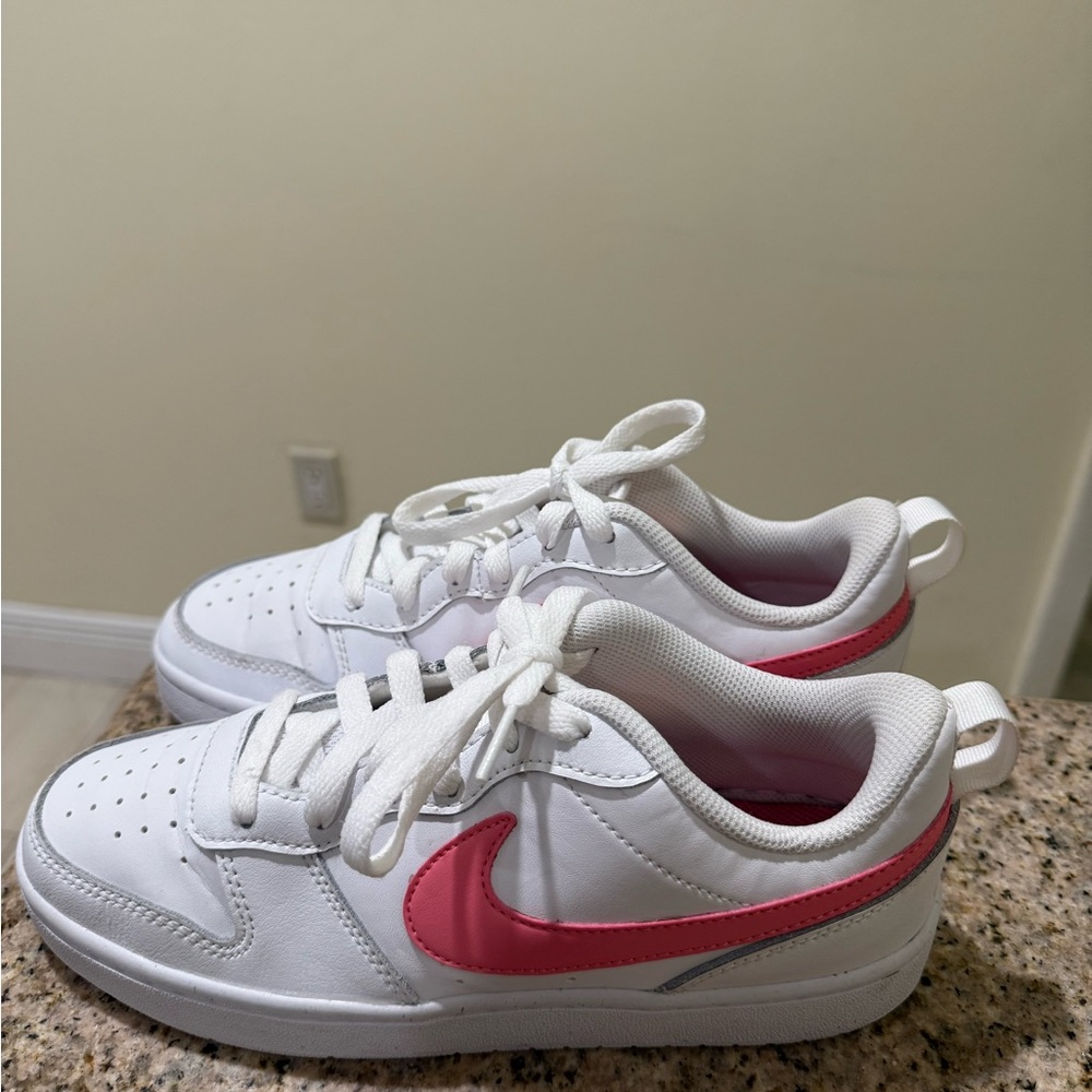 Nike Kids White and Pink Swoosh Sneakers